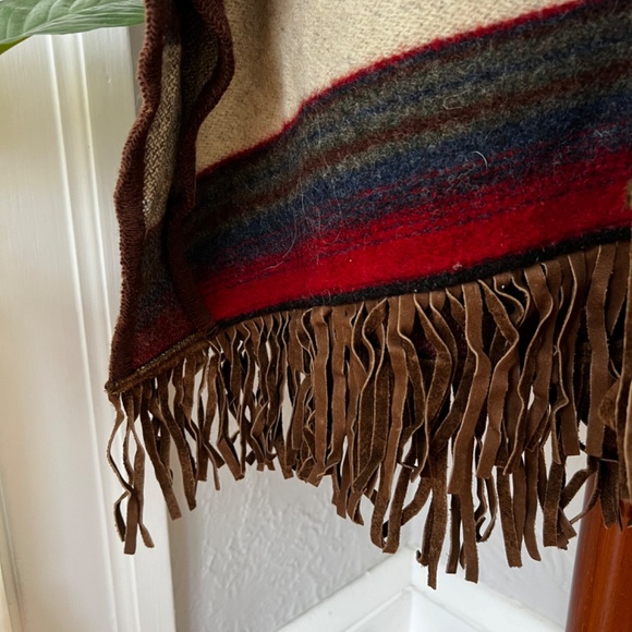 Vintage Woolrich Hooded Striped Poncho w/ Fringe Detail - Picture 3 of 6